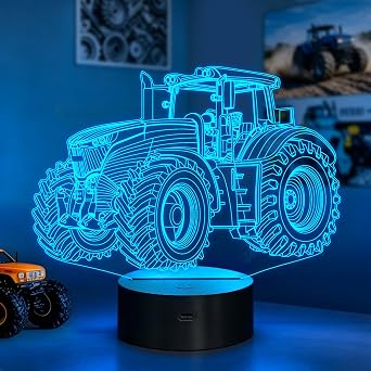 Tractor 3D Night Light for Kids, Truck Lover Gifts for Boy Teen, LED Illusion Lamp with Remote & 16 Color Changing & Timer, Children Bedroom Table Decor Birthday Xmas Prsents for Grandson Men