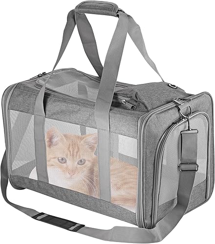 Transportador de mascotas aprobado por aerolíneas para gatos y perros, bolsa de viaje suave con tablero de panal transpirable, tablero de soporte