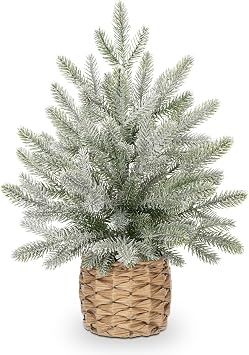 18" Christmas Centerpieces Small Christmas Tree Artifical Tabletop Christmas Tree Xmas Snow Frosted Fir Tree for Home Farmhouse Mantel Windowsill Desk Holiday Christmas Decorations