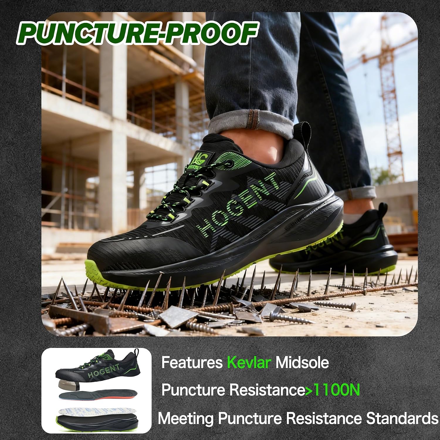 Hogent Steel Toe Shoes for Men, Lightweight Slip Resistant Work Shoes