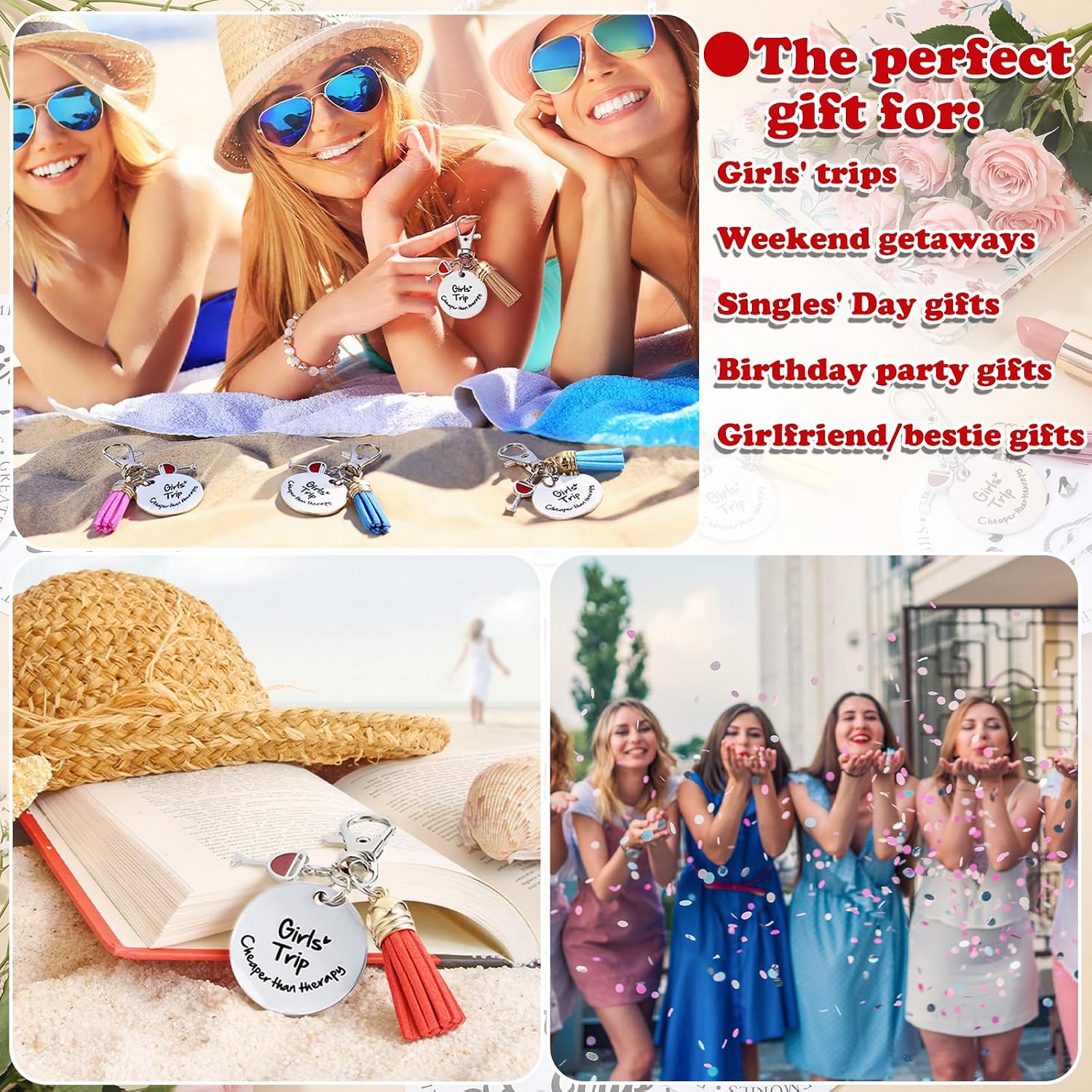 Sureio 12 Sets Girls Trip Gifts Favors Keychains Girls Weekend Favors for Women Travel Gift Key Ring Charm for Bestie Friends Sisters Friendship Cruise Vacation Bachelorette Party Supplies