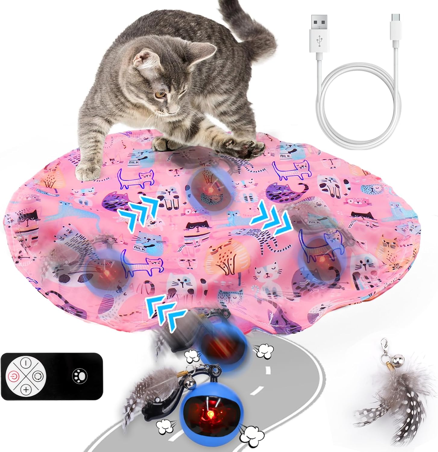 Mity Rain Interactive Cat Toy – Ball for Indoor Jumping and Rolling in Pouch, Hide and Seek Mat for Self Play, Boredom Relief and Activating Natural Hunting Instincts – Kitten Toys