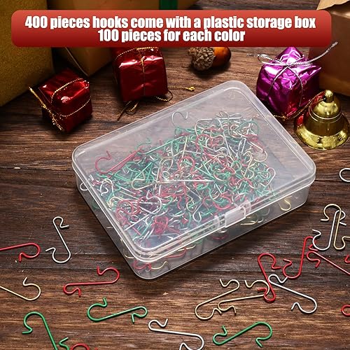 Miniatura 3 de Tatuo 400 ganchos de adornos de Navidad, ganchos de alambre de metal de Navidad, ganchos de oro plateado, ganchos rojos y verdes con caja de