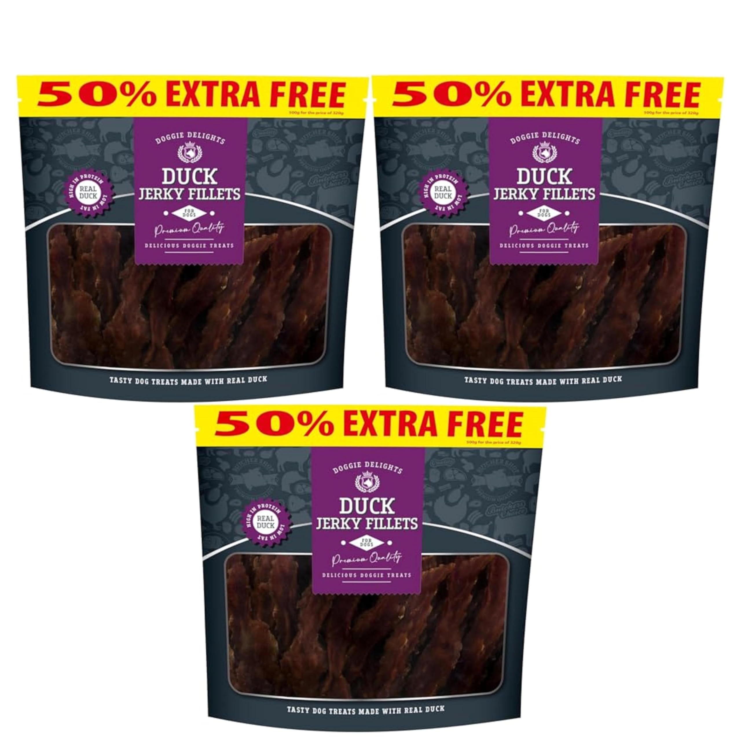 ark future Doggie Delights Mixed Dog Treats – Grain-Free, High Protein, No Artificial Additives (Pack of 3 x 540g, Duck jerky fillets)
