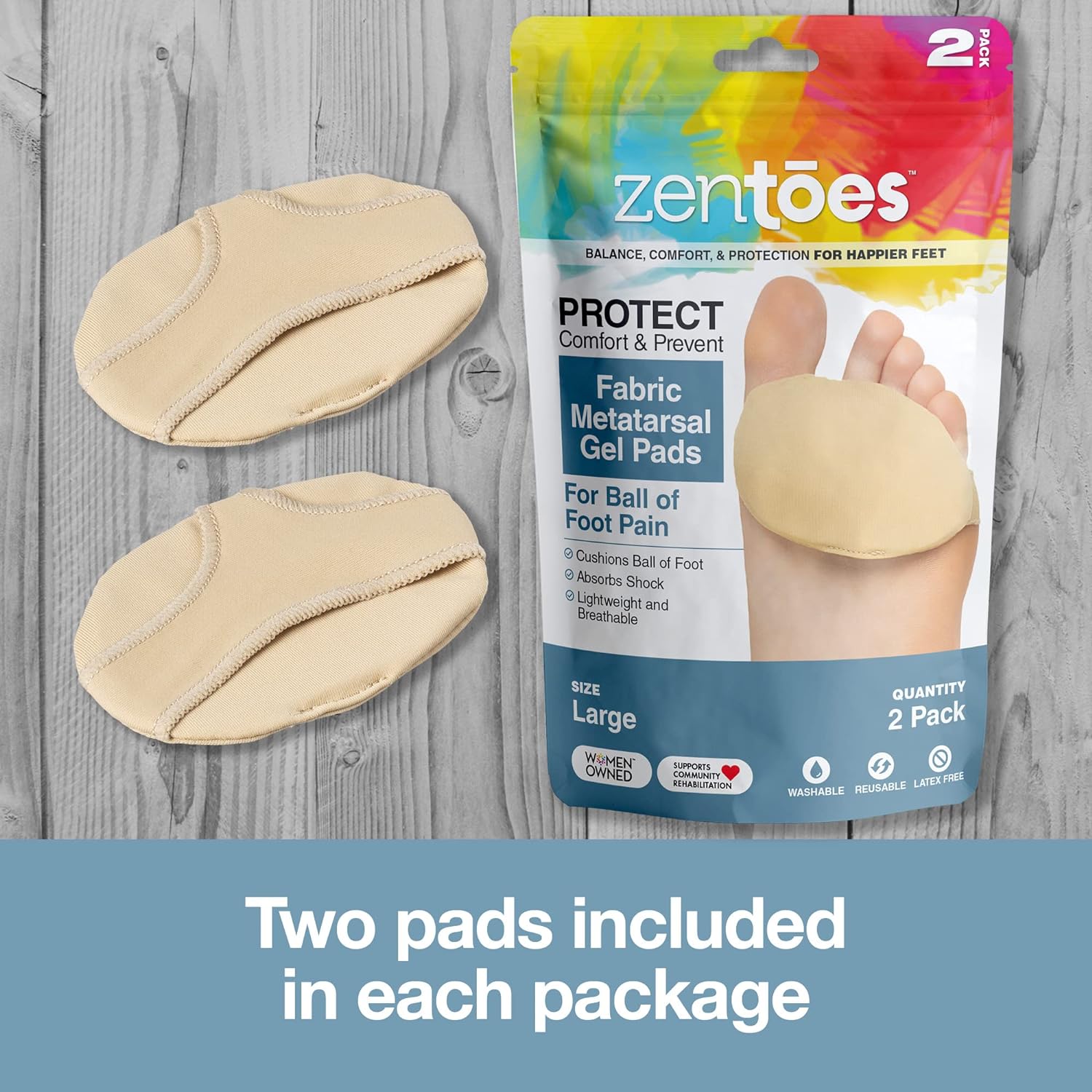 ZenToes Ball of Foot Pads Metatarsal Cushions for Metatarsalgia, Arthritis and Sesamoid Pain Relief 1 Pair (Large, Women 8-10, Men 9-11) - Image 5