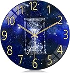Lafocuse Glass Galaxy Blue Wall Clock, 12 Inch Silent Non Ticking Modern Decorative Clocks for Living Room Bedroom Kitchen