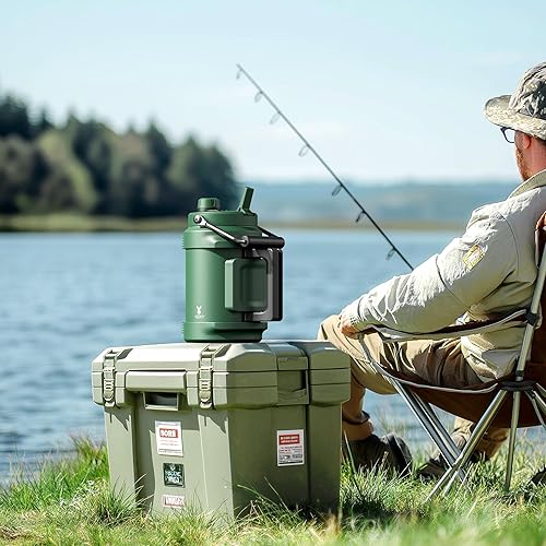 Miniatura 8 de Meoky Botella de agua aislada de 1 galón para deportes, jarra de agua de acero inoxidable con triple pared de 128 onzas, asas superiores y