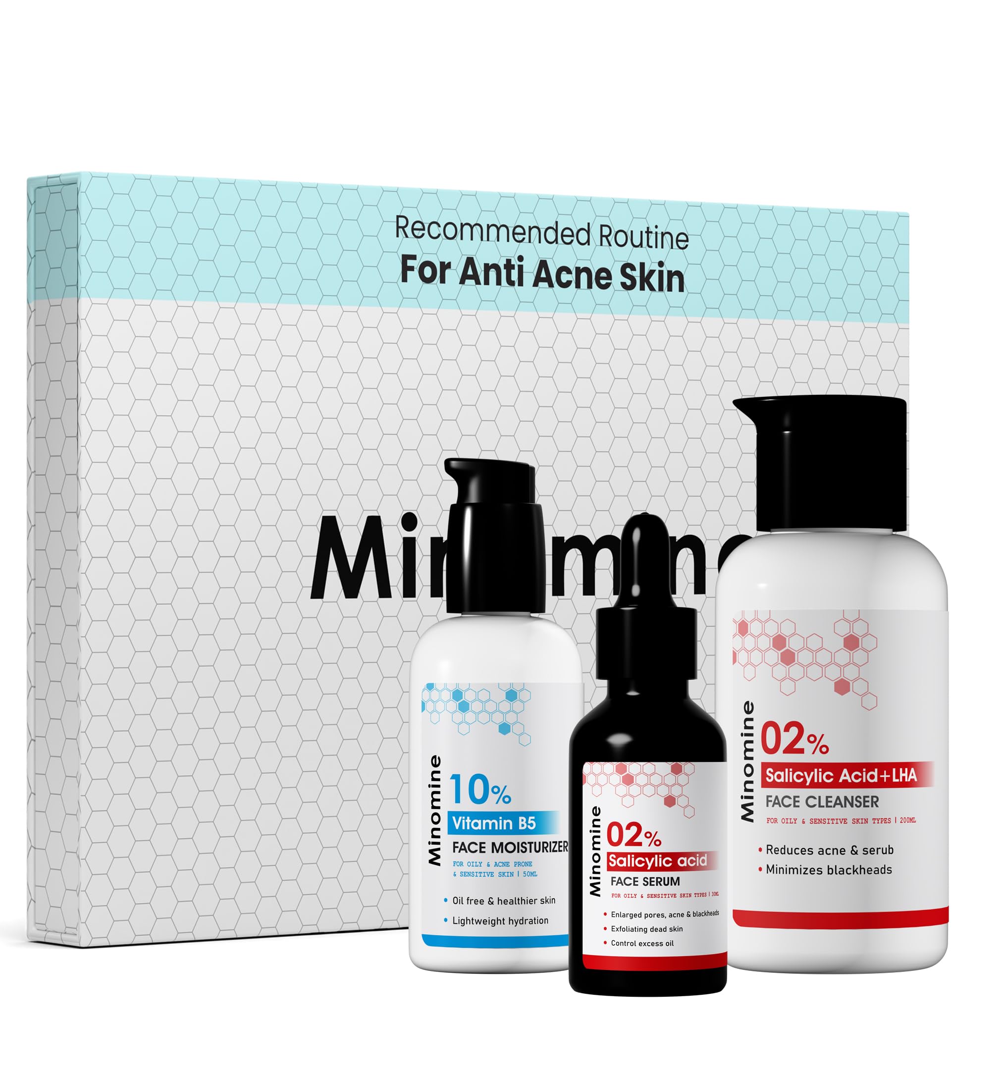 Anti-Acne Skincare Routine Kit for Unisex | 3-Step Daily Skin Care Set | Salicylic Acid Cleanser & Serum with Vitamin B5 Moisturizer | For Oily & Acne-Prone Skin-image-16