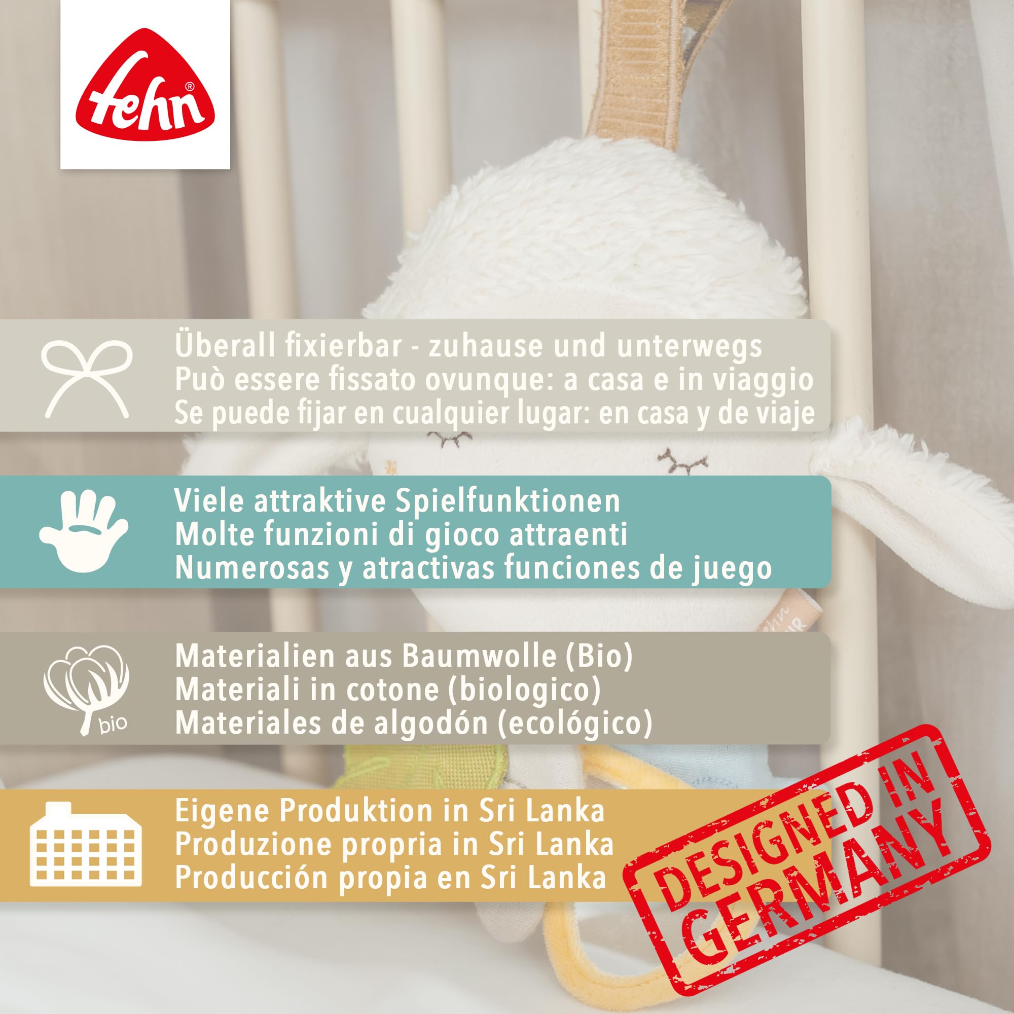 Fehn Activity Spirale Bär – Kinderwagen Spielzeug zum Fühlen und Greifen – Babyspielzeug für Bett, Laufstall, Babyschale und Autositz – Motorikspielzeug für Babys und Kleinkinder ab 0+ Monaten