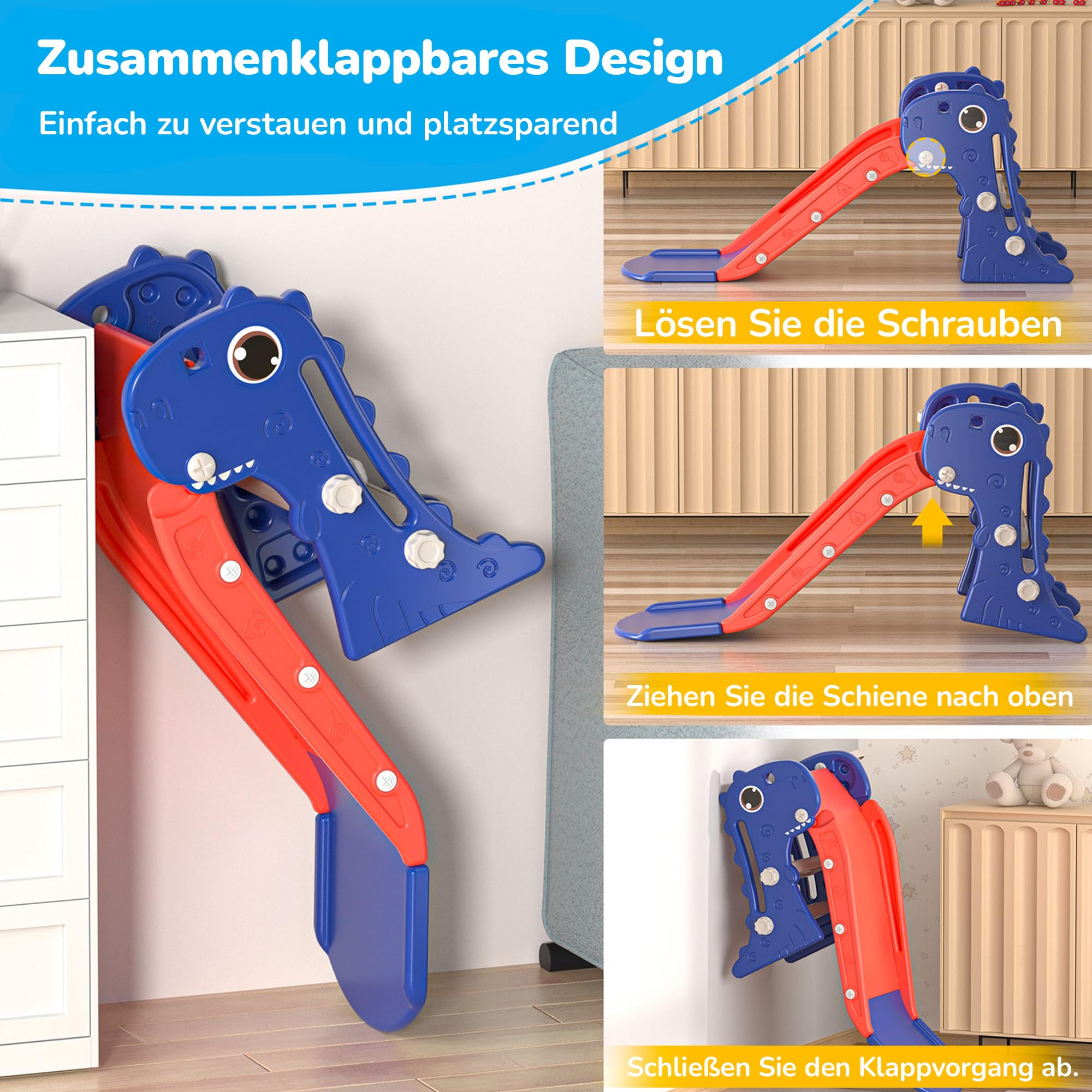 Tobogán 3 en 1 para niños pequeños, juego de escalada para niños con canasta de baloncesto, zona de juegos interior y exterior para niños, diseño plegable, tobogán independiente para bebé, fácil
