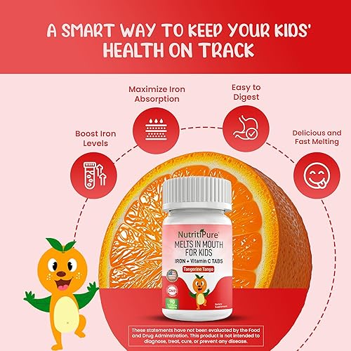 Miniatura 2 de Suplemento de hierro masticable para niños (FerronylCarbonyl Iron 9 mg con vitamina C 30 mg) Tableta en sabor mandarina Tango naranja, 90 unidades