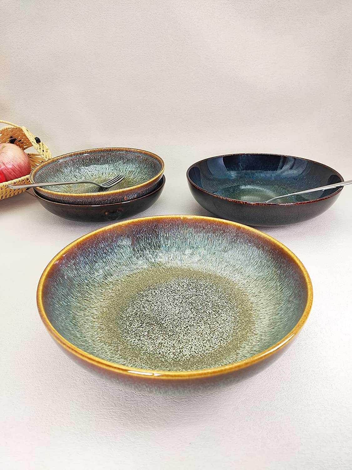 Set 2 Piatti Fondi Con Testa Di Leone Nero - Ceramica, Per Microonde E Lavastoviglie, Design Unico - Foto 2