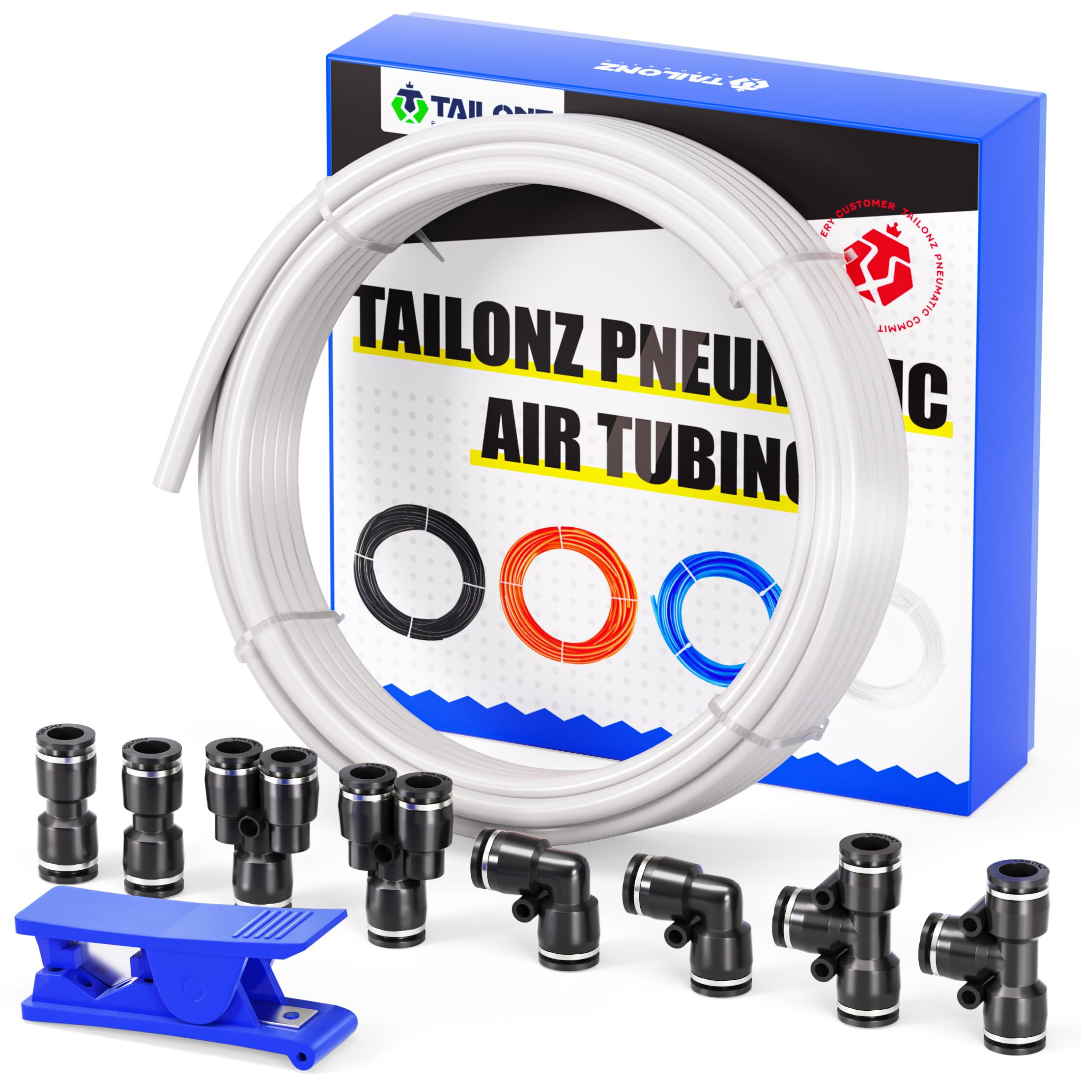 TAILONZ PNEUMATIC Air Line 1/4 inch od Pneumatic Nylon Tube 32.8ft Air Brake Tubing Nylon Hose Kit