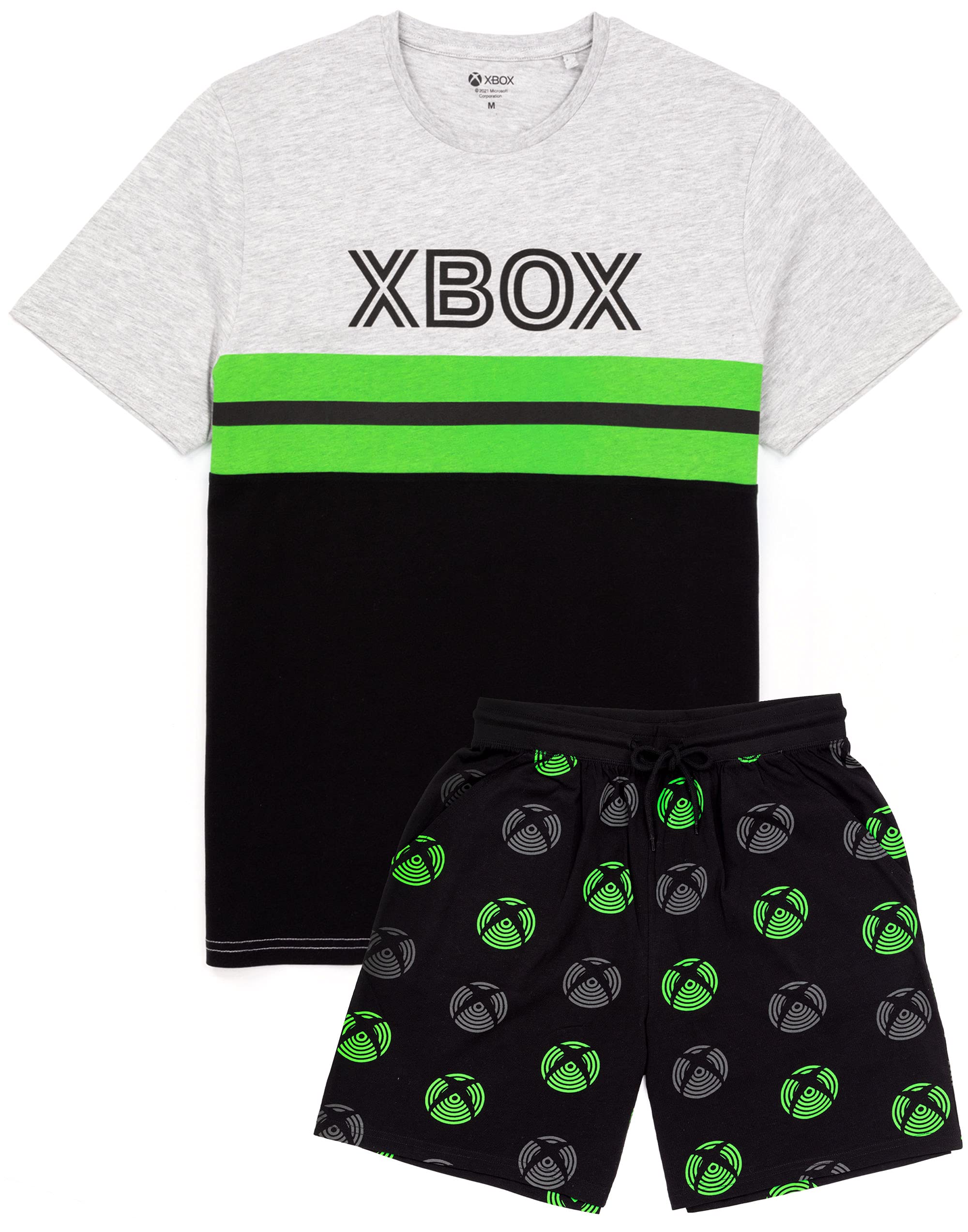 Xbox Men's Black Pyjamas For | Adults Green T-Shirt & Shorts Gamer Pjs | Game Console Merchandise Gifts L