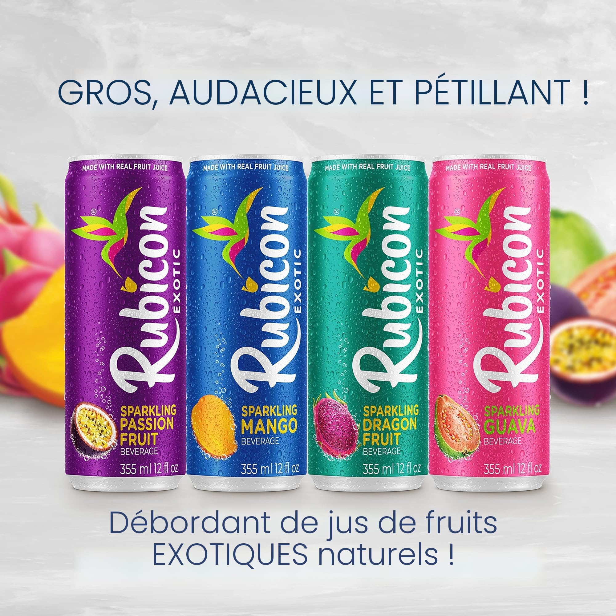 Boisson tincelante au fruit de la passion Rubicon | Paquet de 12 canettes  de 355 ml