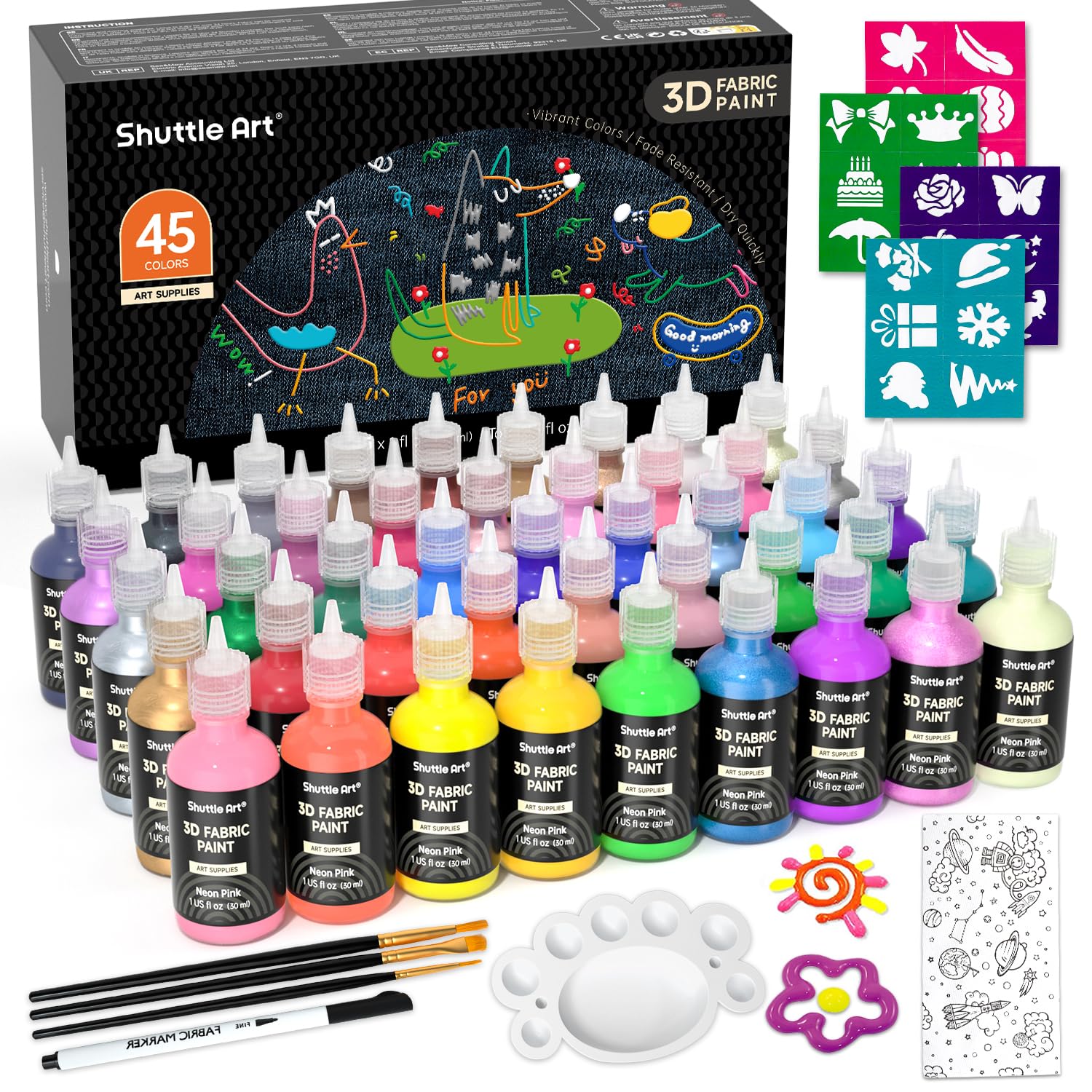 Amazon | Shuttle Art 布用絵の具 3D 立体 45色セット 30ml 布えのぐ