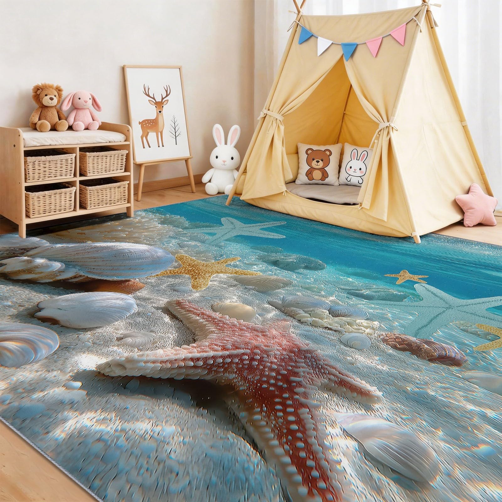 Tapis 120 x 170 cm Style Photographie Vacances Lavable Bleu