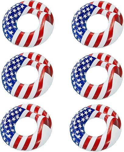Swimline Round Inflatable Patriotic American Flag Swimming Pool or Lake Tube Lounger Water Float for Kids and Adults