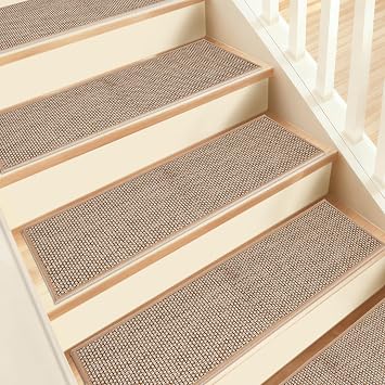 Carpet Stair Treads for Wooden Steps, 4 Pack, 8"x 30", Beige Weave