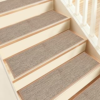 Stair Treads Non Slip, 15 Pack 8" X 30" Beige Stair Runners for Wooden Steps Non Slip with Reusable TPE Adhesive Backing, Carpet Stair Treads for Kids Elders and Pets, Machine Washable, Anti-Fall