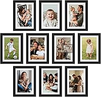 upsimples 5x7 Picture Frames Set of 10 Black - Fits 4x6 with Mat or 5x7 Photos, Multi Collage for Wall/Tabletop Display