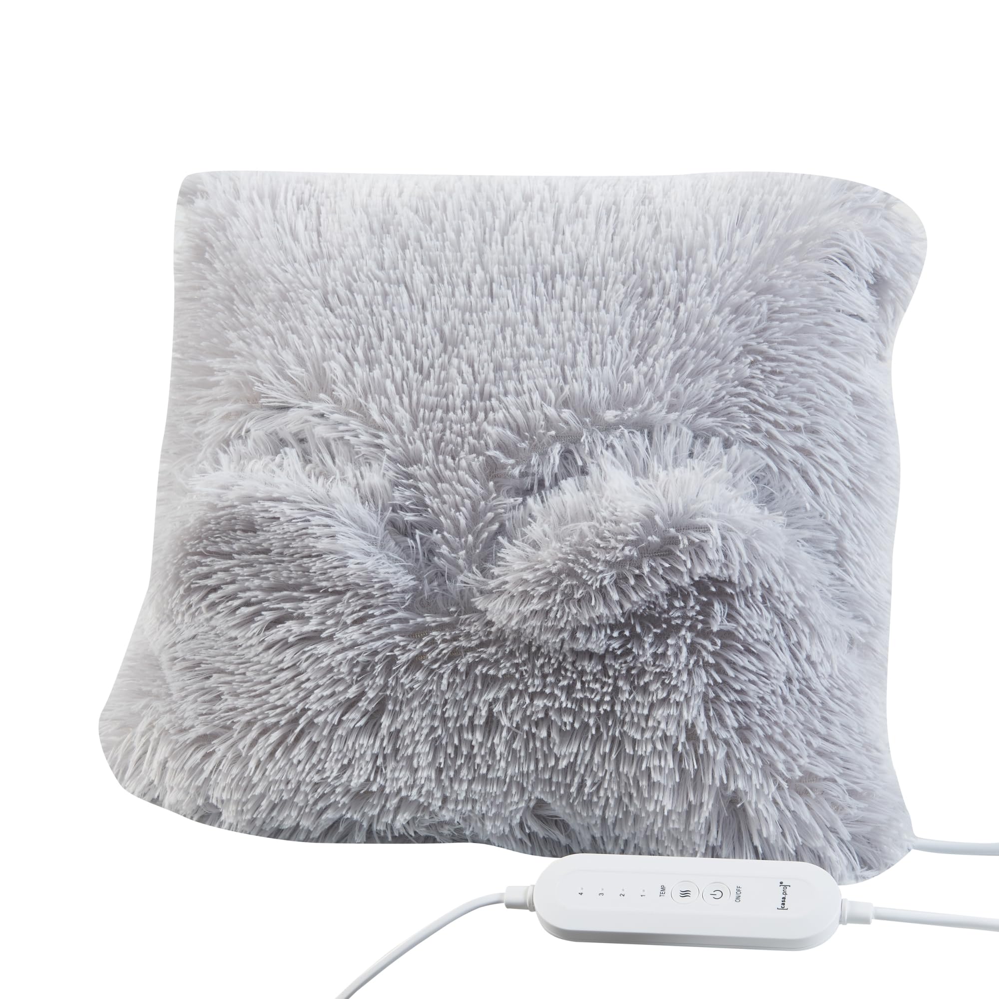 [en.casa] Almohadilla Eléctrica con 2 Aberturas para Pies y Manos Almohada Térmica de Pelusa Apagado Automático Lavable 100W 4 Niveles de Calor Felpa 40 x 40 x 10 cm - Gris