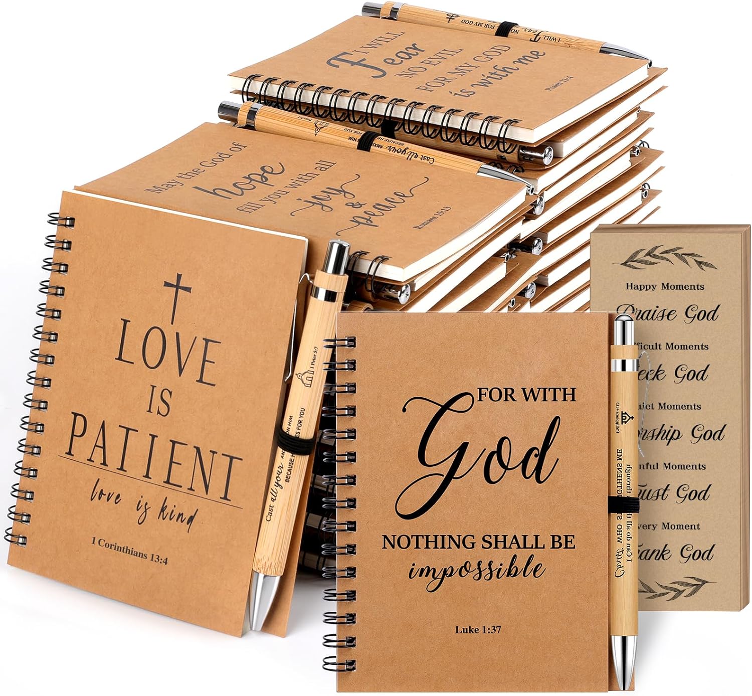 NEOACT 90 Pcs/30 Set Mothers Day Gifts, Christian Spiral Notebook with Bible Ballpoint Pen and Bookmark, Prayer Journal Small Lined Notepad, Christian Gifts Bulk for Women, Church Members & Church Families