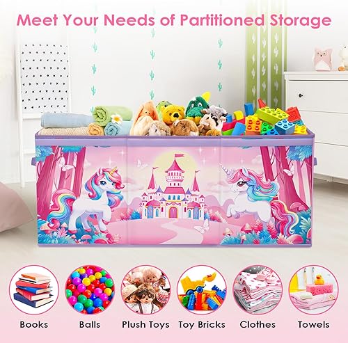 Miniatura 4 de Caja de juguetes grande organizadora de pecho con tapa abatible para niños, caja de almacenamiento de juguetes Oxford plegable con asas para niños y