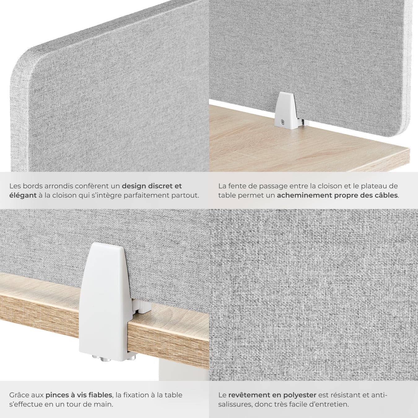 tectake® Cloison Amovible sans percage pour Bureau Anti-Bruit et Protection visuelle, Paravent Interieur, idéal Open Space et télétravail pour insonorisation, Montage Facile, Accessoires Bureau