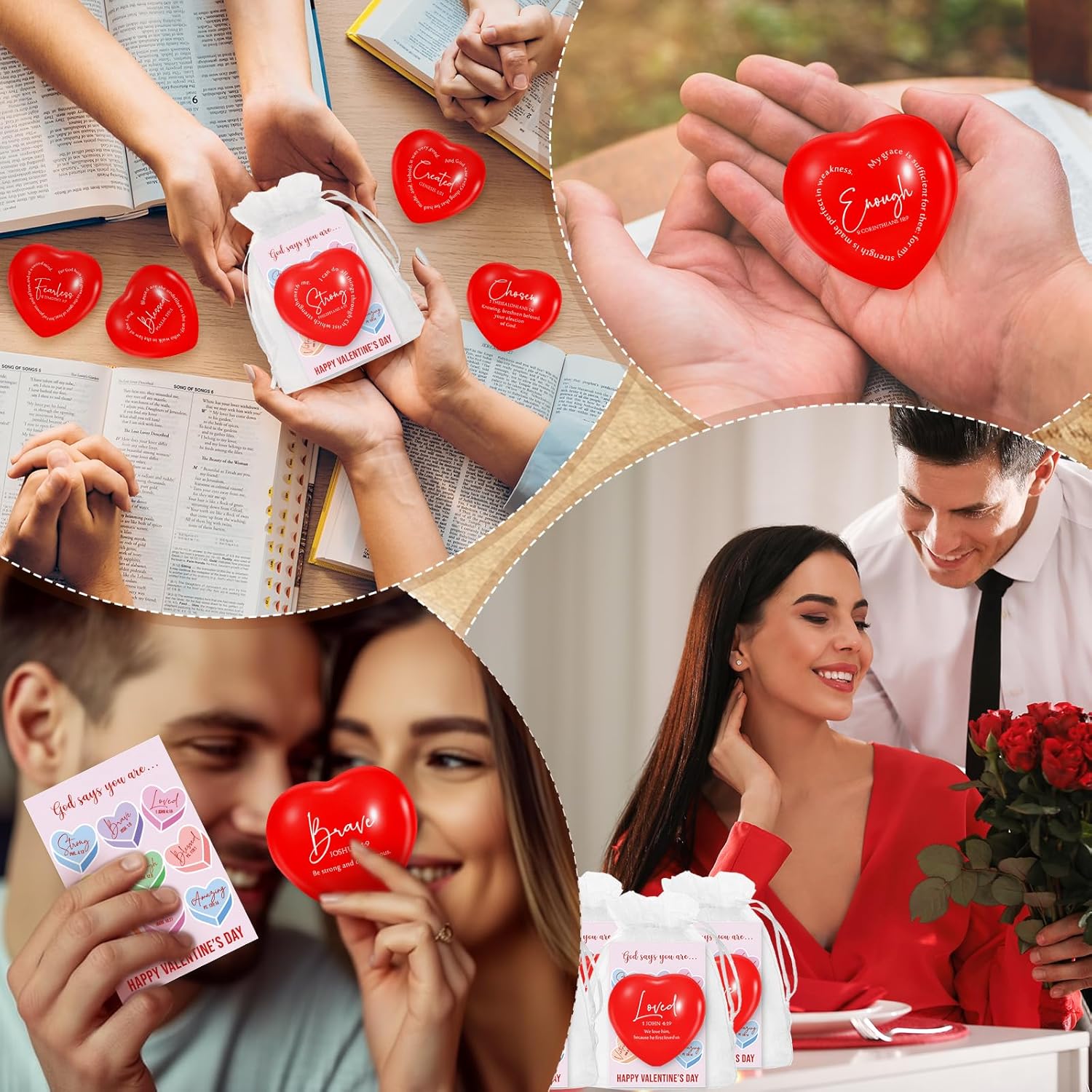 Meooeck 24 Sets 2.75 Inch Happy Easter Christian Day Heart Stress Balls Bulk with God Says Greeting Cards Motivational Stress Relief Balls for Religious Easter Coworker Exchange Gifts (Red)