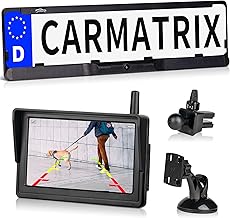 Solar Funk Rückfahrsystem HD Rückfahrkamera im Nummernschild für EU & Österreich mit 5" Monitor Vorne o. Hinten Digital zum Nachrüsten Einparkhilfe Kennzeichenhalter kabellos (Solar 4)