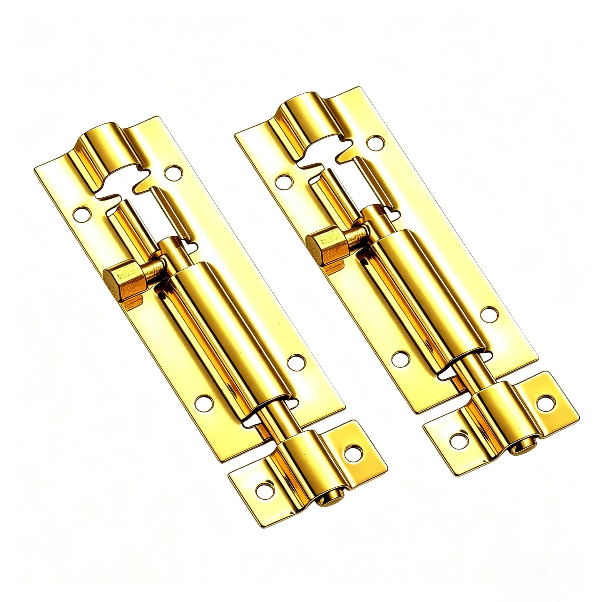 2 Pack Brass Bolt Lock Door Bolts for Internal Doors Door Lock Bolt Wardrobe Slide Door Slide Lock for Internal Doors Bathroom Shed Fence Cabinets Windows (Gold)