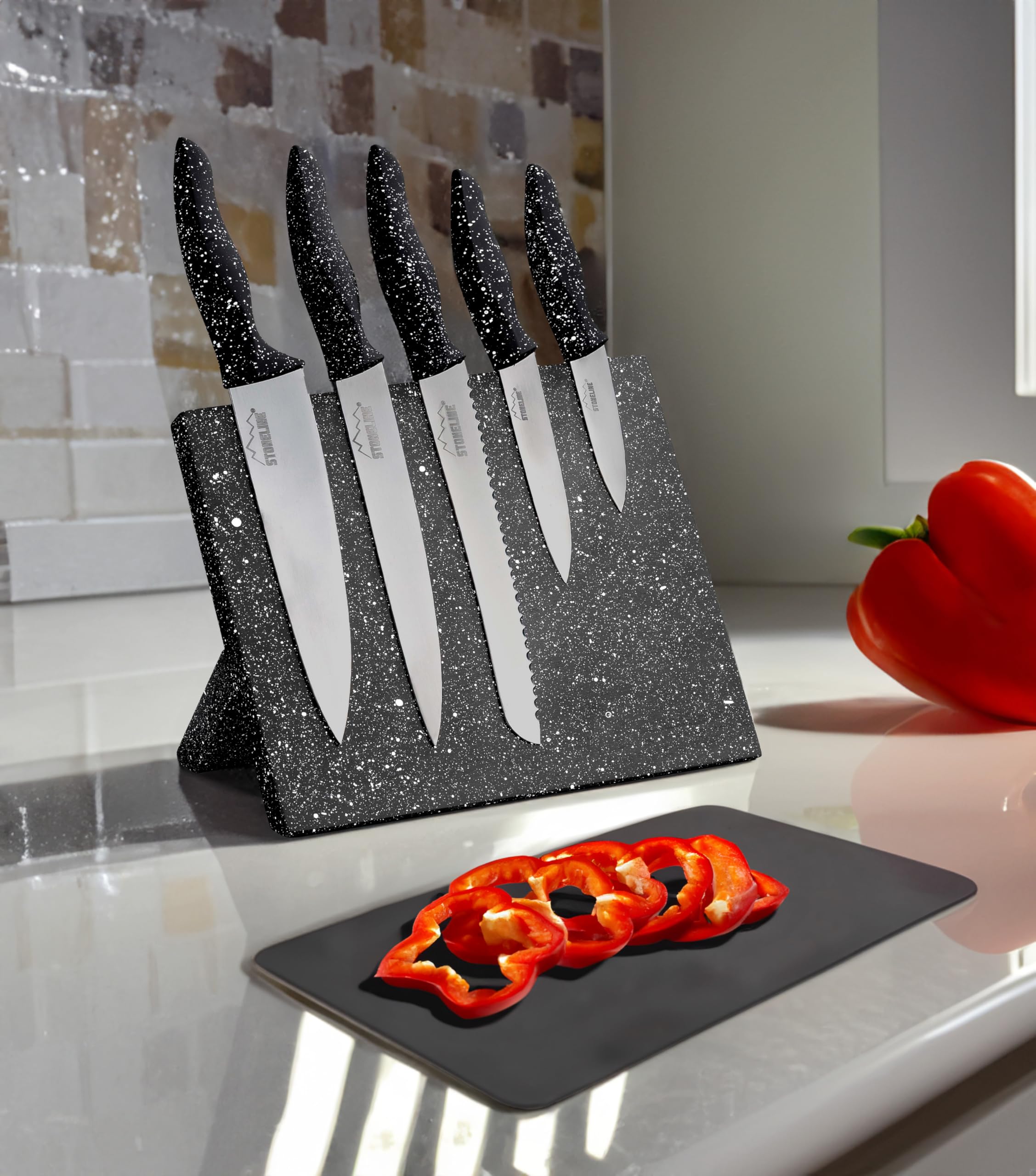 STONELINE Tacoma Taco Soporte Cuchillos Bloque Magnético Plegable con 5 Cuchillos de Acero Inoxidable, Hoja Afilada, Juego de Cuchillos Cuchillo Cocina Profesional para Carne Verduras Fruta