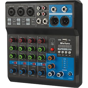 Mini Audio DJ Mixer Soundboard Console System, 5 Channel 48V Phantom Power with Bluetooth USB MP3 Stereo Live DJ Studio Strea