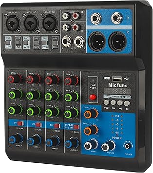 Mini audio DJ mixer Sound Board Console System,5 Channel 48V Phantom Power with Bluetooth USB MP3 Stereo live DJ Studio Streaming for professional recording party KTV stage