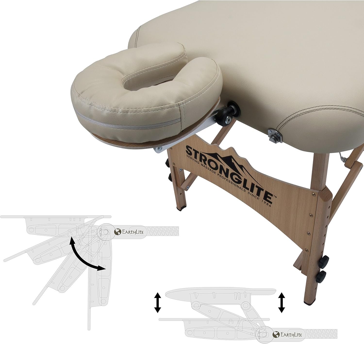 STRONGLITE Portable Massage Table Package Olympia - All-In-One Treatment Table w/ Adjustable Face Cradle, Pillow, Half Round Bolster & Carrying Case, Black