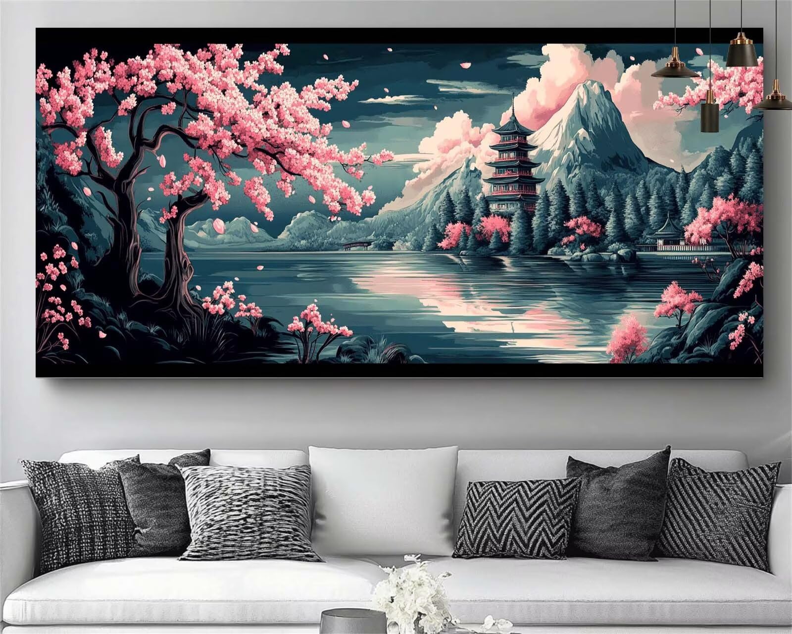 Japon Diamond Painting Fleur Diamond Painting Enfant Broderie Kit Complet, 5D Peinture Diamant Point de Croix Cristal Artisanat,DIY Tableau Strass Diamant Canevas Débutant Kit, Gifts 40x120cm M683