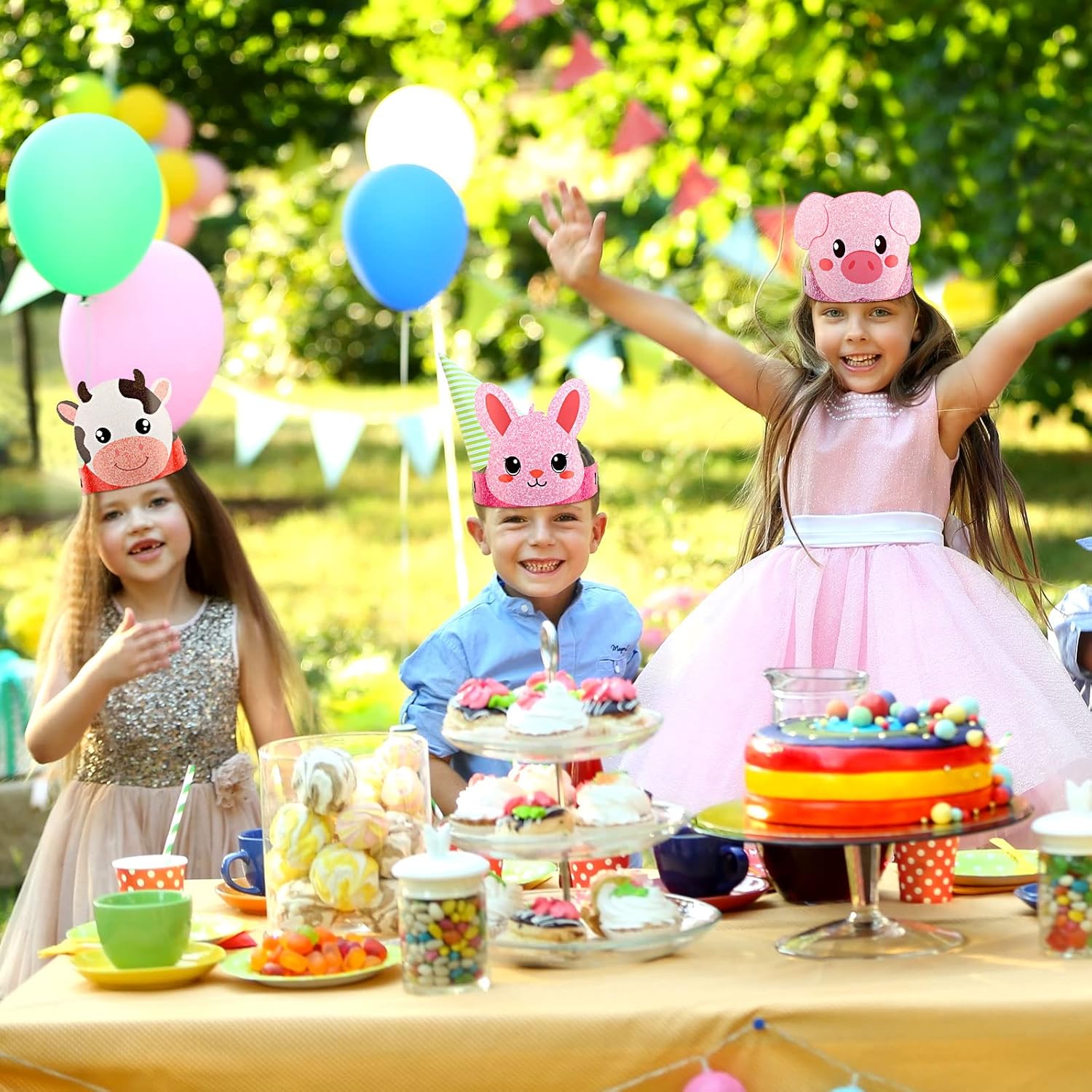 Yinder 48 Pcs Party Hats Animal Jurassic Dinosaurs Farm Headbands Paper Crown for Party Favors(Farm Animal) - Image 4