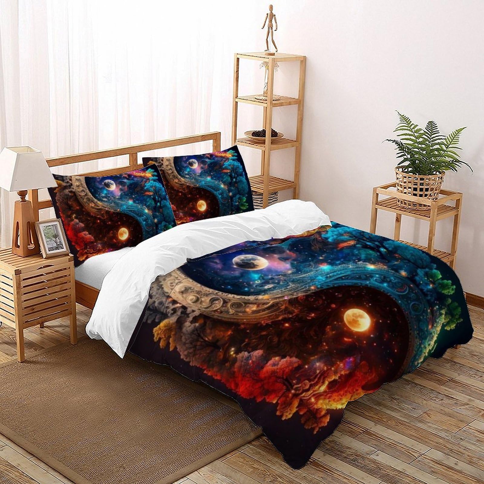 Duvet coton set de trois pièces Super King Yin et Yang Naturell avec motif ciel étoilé