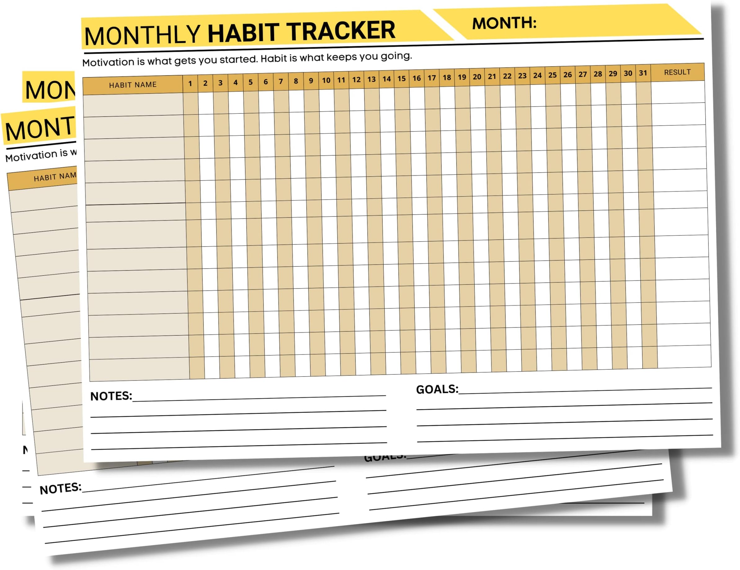 Amazon Brand - Umi Monthly Habit Tracker Undated Calendar (12 Sheets/A4 Size) For Goal Achievement, Habit Building