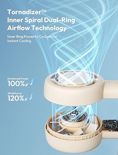 Miniatura 2 de Aecooly Ventilador turbo portátil de mano 24 horas de tiempo de enfriamiento máximo, 5 velocidades USB recargable mini personal funciona con pilas,