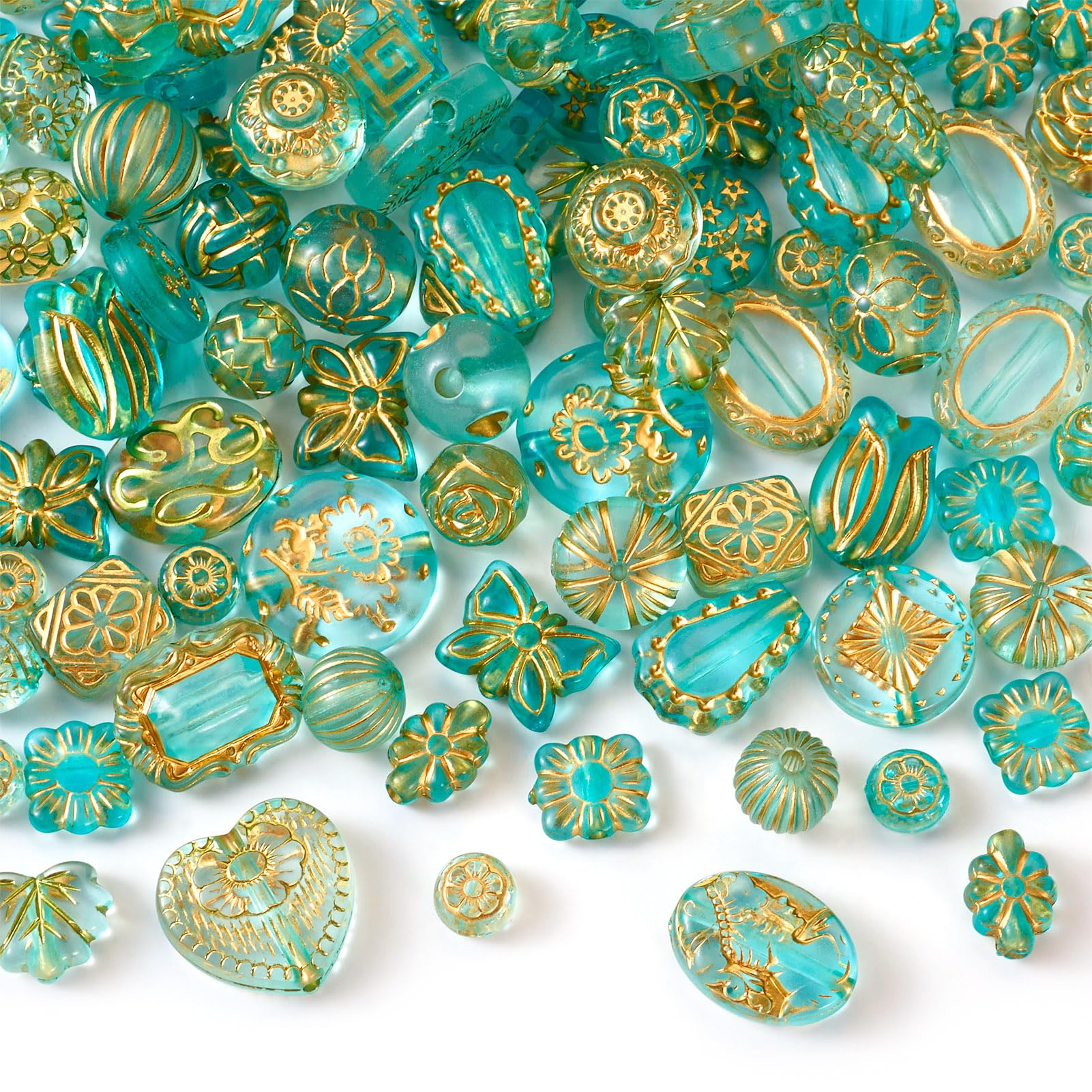 Spritewelry 47Pcs Assorted Bohemia Acrylic Beads Metal Enlaced Turquoise Aesthetic Beads Flower Heart Butterfly Round Oval Spacer Beads Bulk for Jewelry Making Bracelet Earring โ image 1