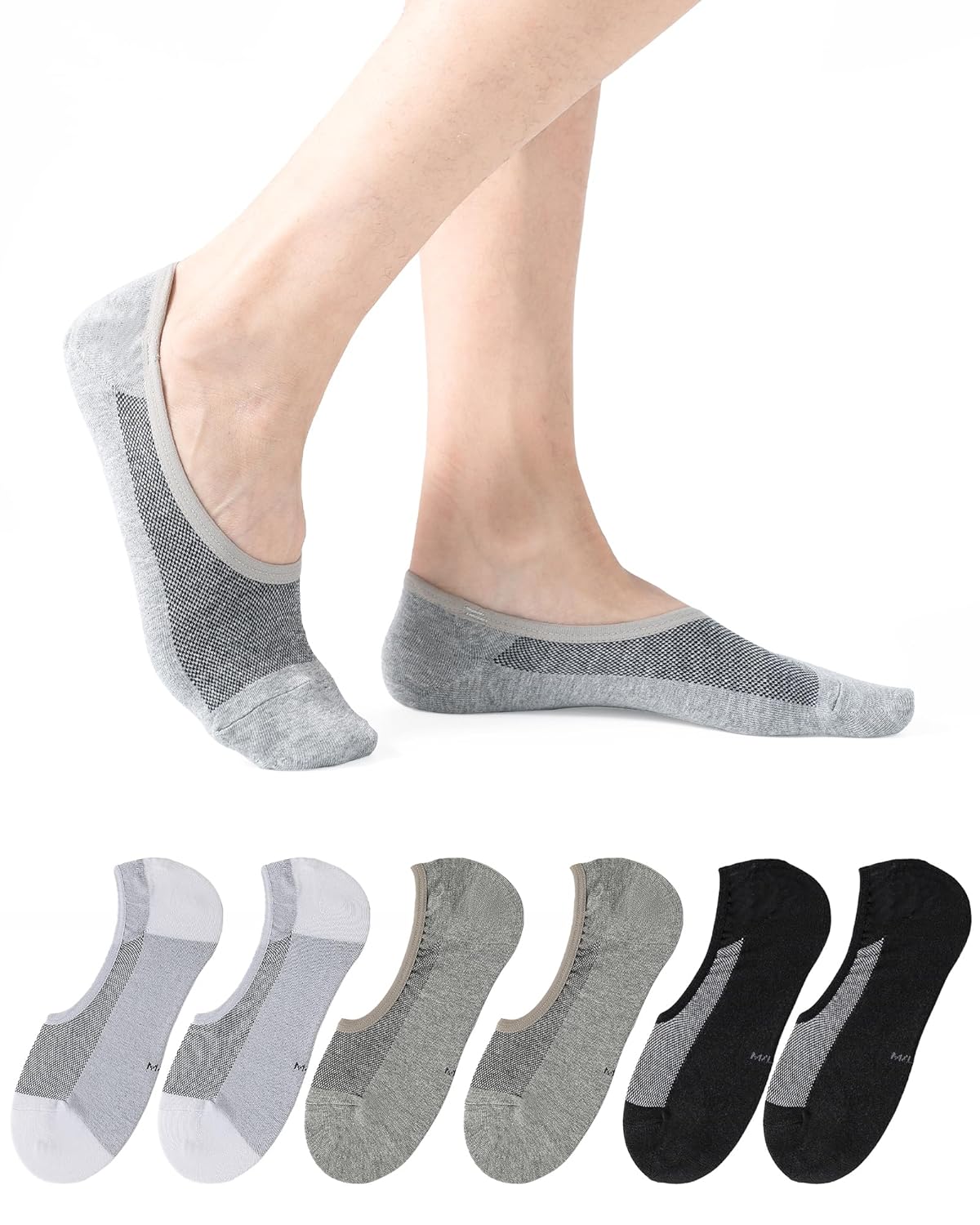 Meias masculinas de cano baixo, invisíveis, pacote com 3, meias casuais de algodão antiderrapantes no tornozelo com aderência antiderrapante, Multi, M