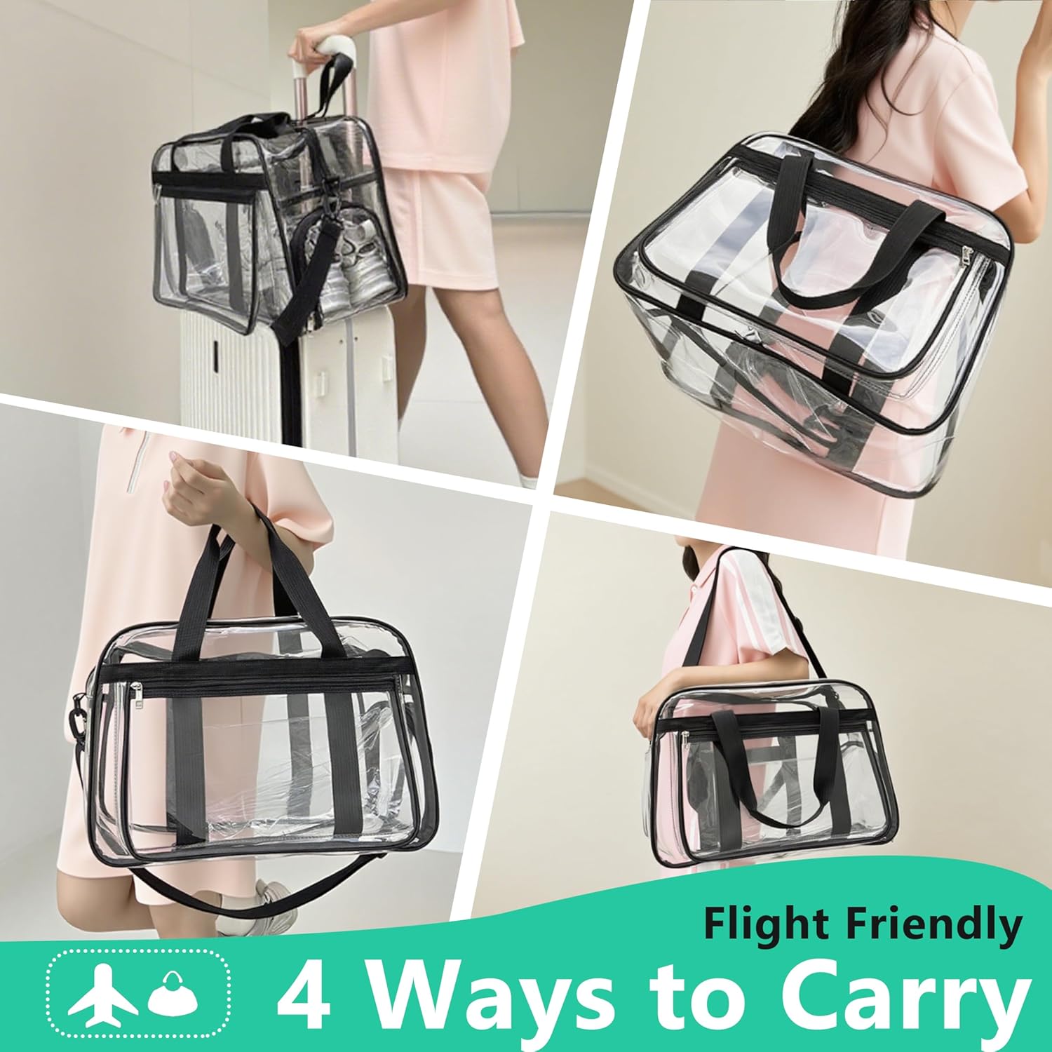 Large Clear Gym Beach Bag with Shoe Compartment, Clear Duffle Heavy Duty Bag Tote Travel Bag for Women Men