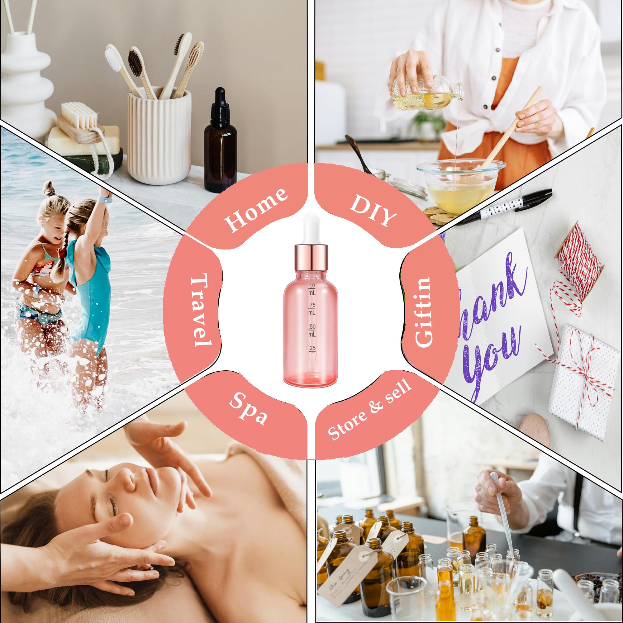 Frascos con Cuentagotas 30ml Pack 24 Botellas Rosa para Tinturas Aceites Esenciales Antigoteo