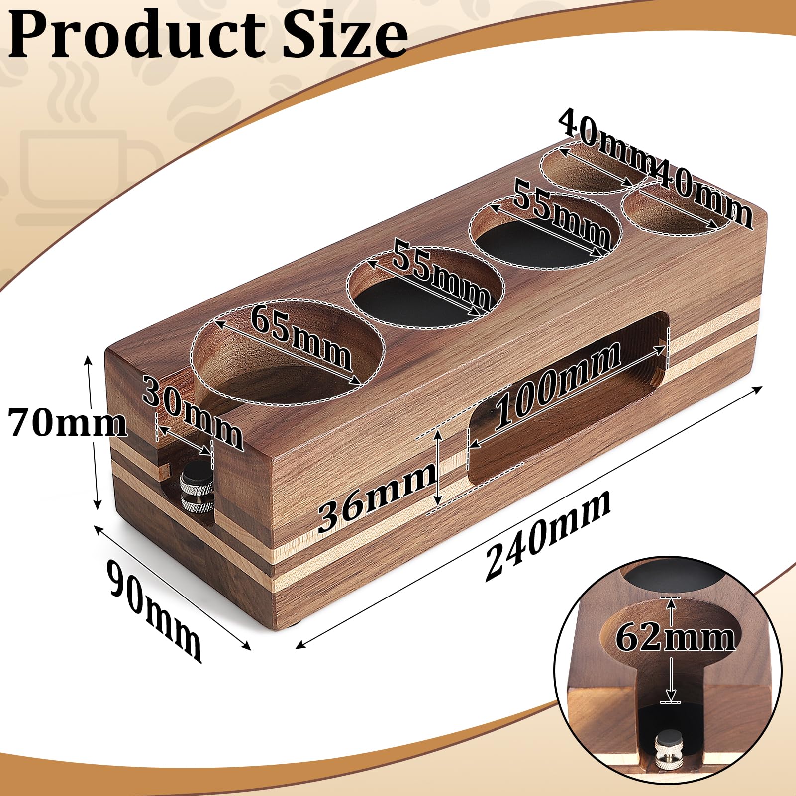 thumbnail: Efuturetime Tamperstation 51-54 Mm - Verstelbaar Houten Espresso Tamper Houder