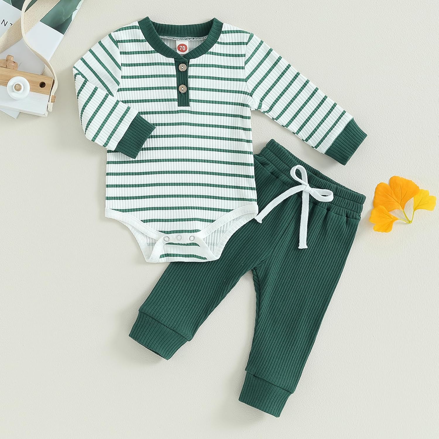 Newborn Baby Boy Girl Clothes Ribbed Knitted Long Sleeve Romper Pants Solid Cotton Infant Fall Winter Outfits 2Pcs - Image 2