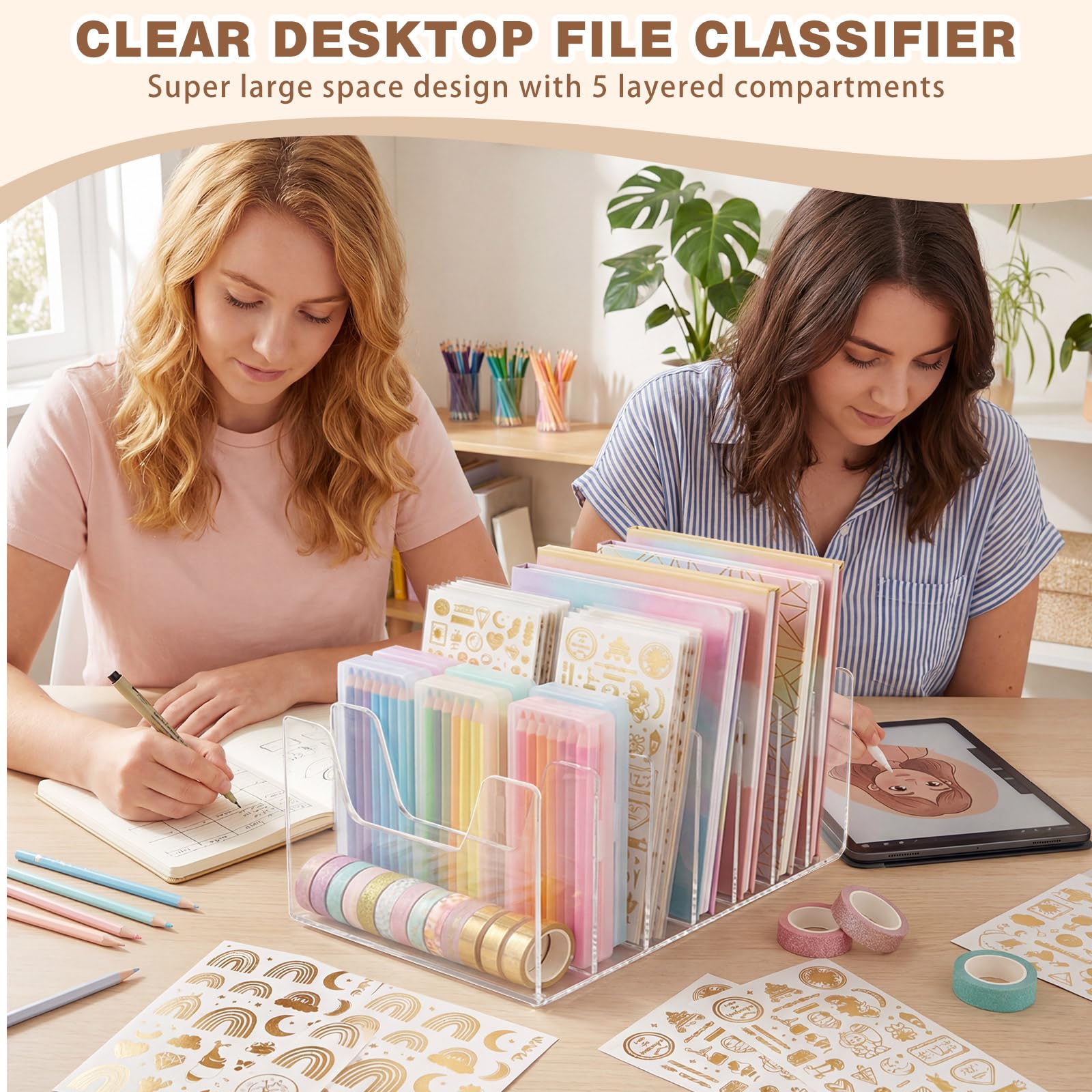 Wenqik Organizer verticale in acrilico trasparente da scrivania, 4 mm di spessore, grande capacità, organizer verticale per riviste, libri, quaderni, buste, porta posta (7 sezioni)