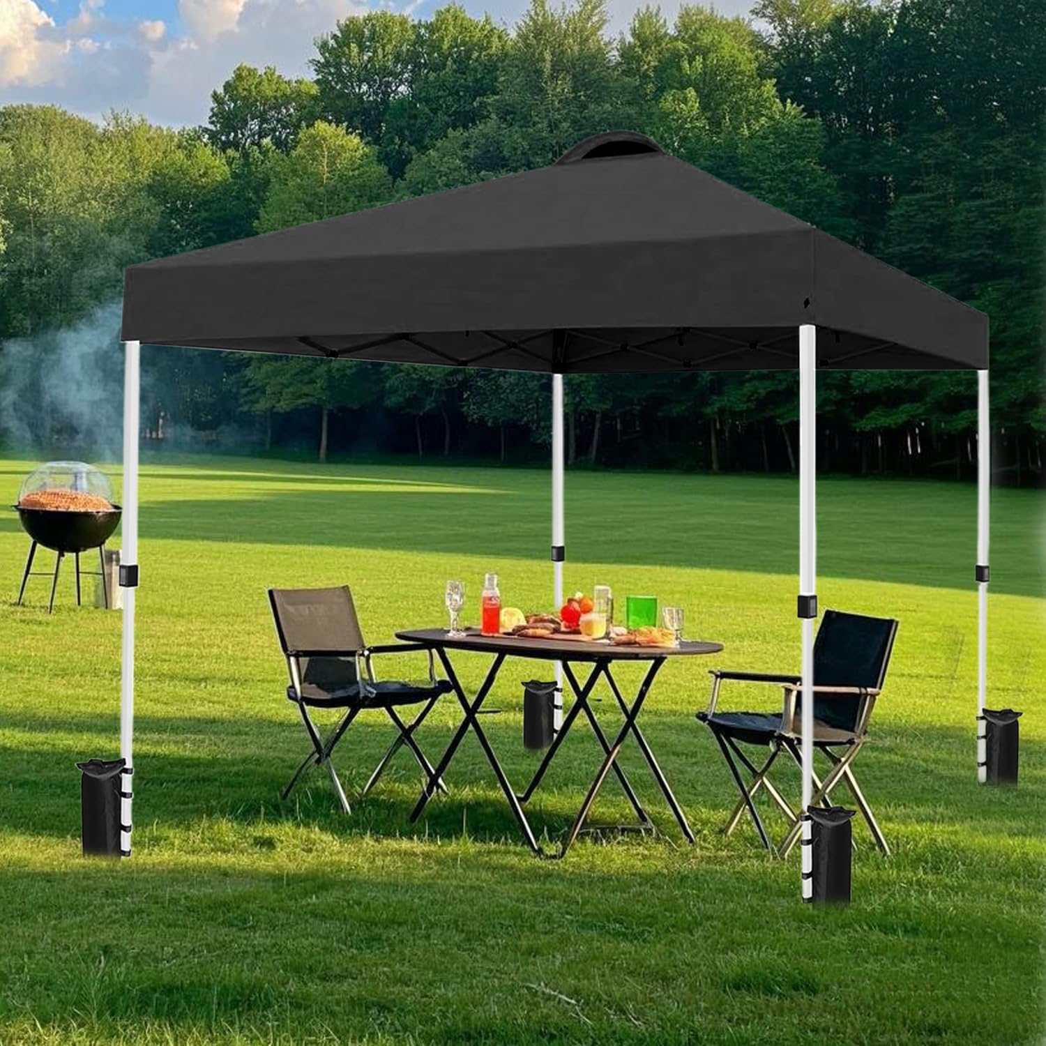 10x10 heavy duty pop up canopy tent, easy setup instant outdoor canopy with vented top and wheeled bag, bonus 8 stakes and 4 ropes, great for trade shows, events, black black 10x10