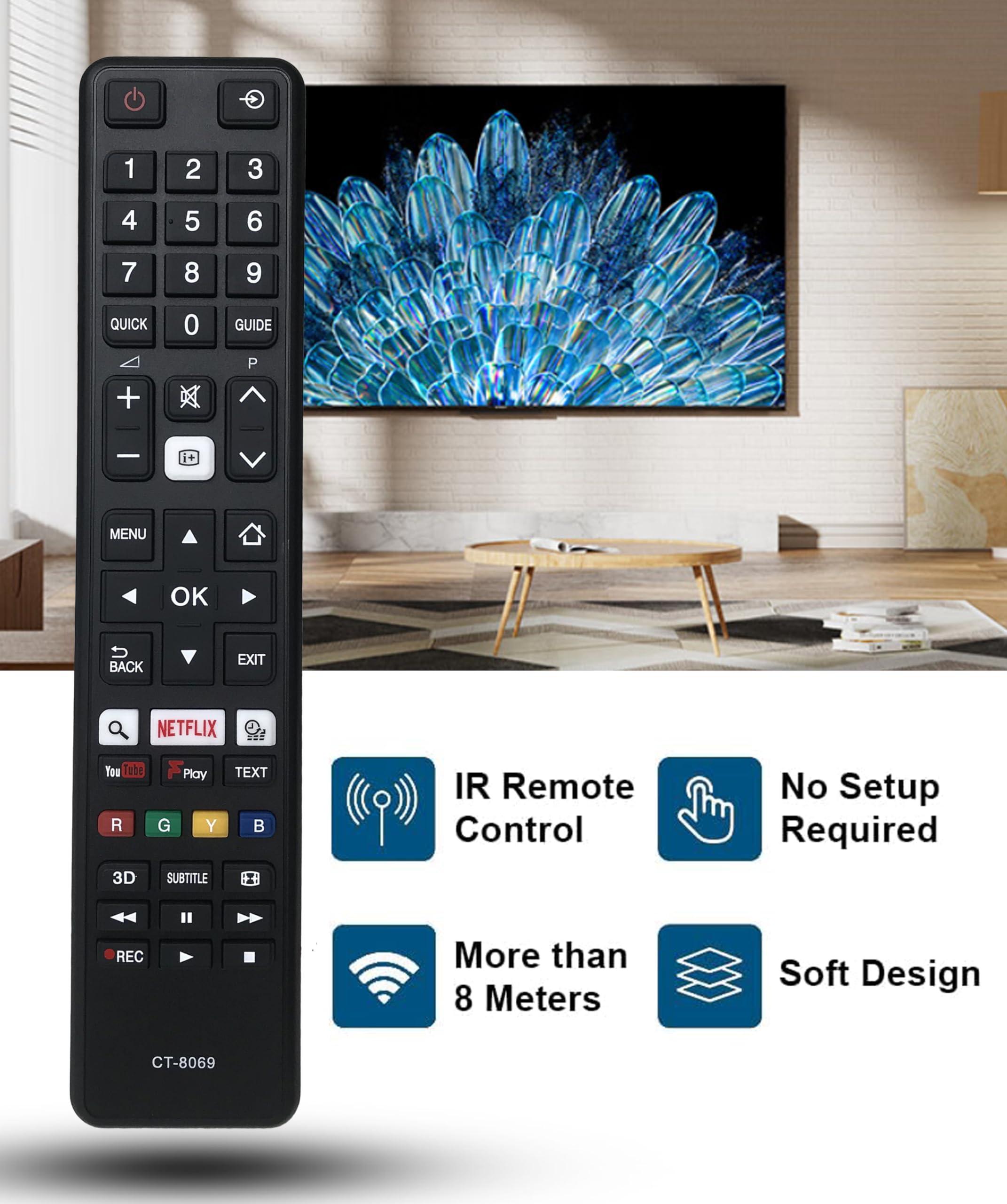 CT-8069 Replacement Remote Control for Toshiba TV 32D3753DB 32L3753DB 32W3753DB 43U6763DB 49U6763DB 49U5766DB 55U5766DB 65U6763DB 75U6763DB - Image 4